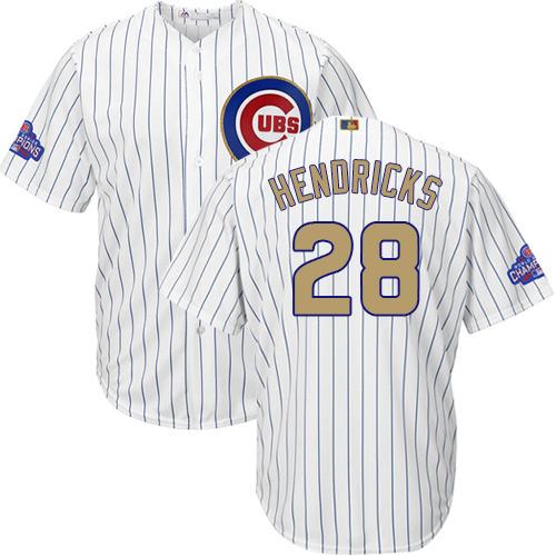 Cubs #28 Kyle Hendricks White(Blue Strip) Gold Program Cool Base Stitched MLB Jersey - Click Image to Close